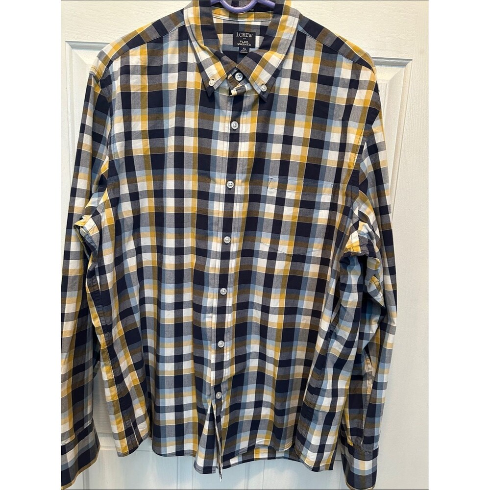 J. Crew Men's 98% Cotton Slim Untucked Flex Washed Plaid Button-Down Shirt XL